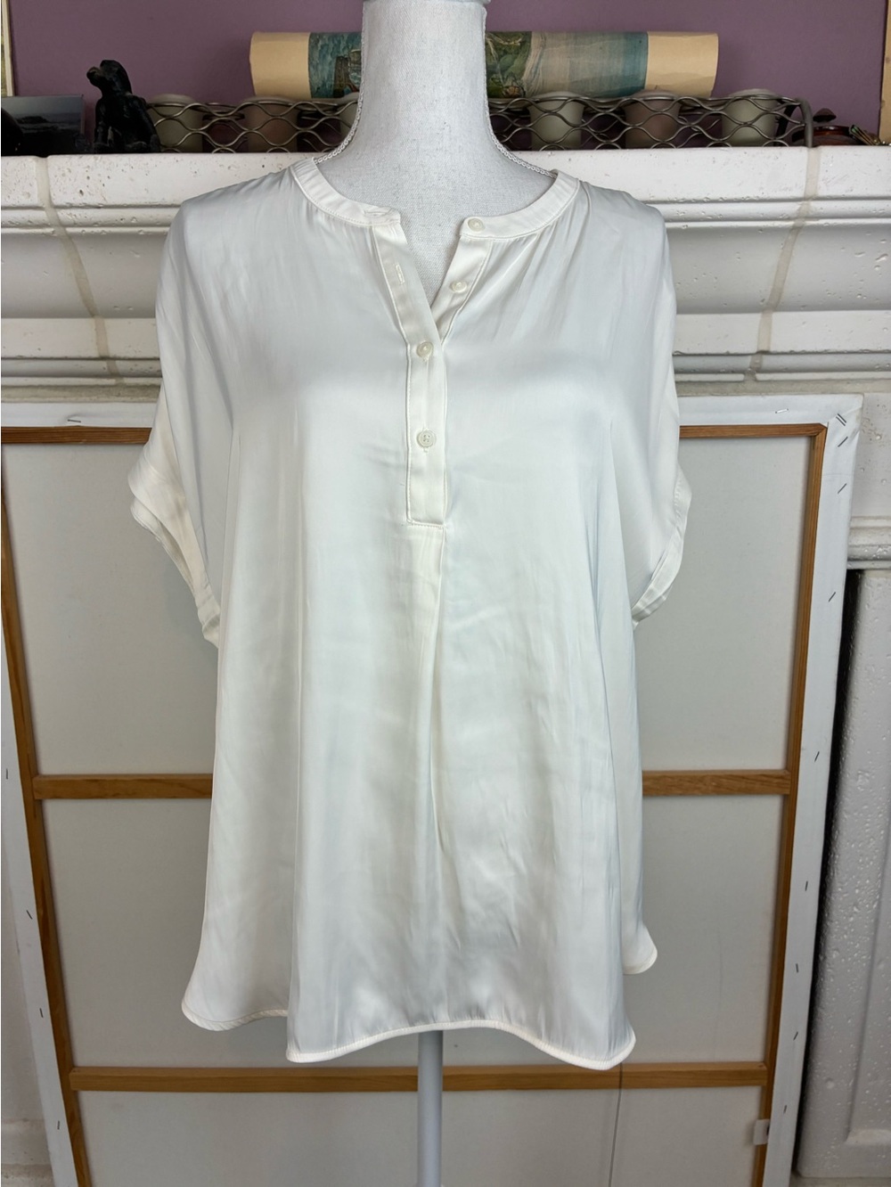 NWT Cream satin Dolman sleeve popover blouse w/ buttons